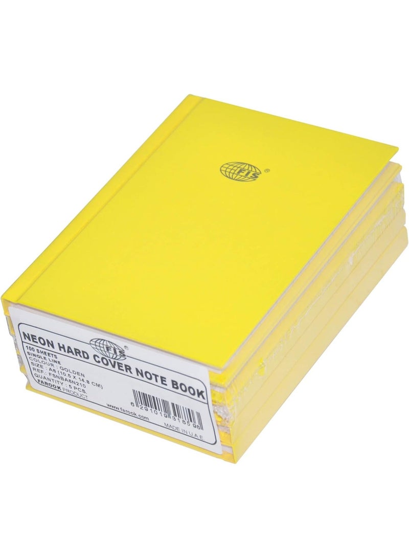 FIS 5-Piece Neon Hard Cover Note Book, 100 Sheets, Single Line, A6 Size, Golden Colour - FSNBA6N210 - Image 1